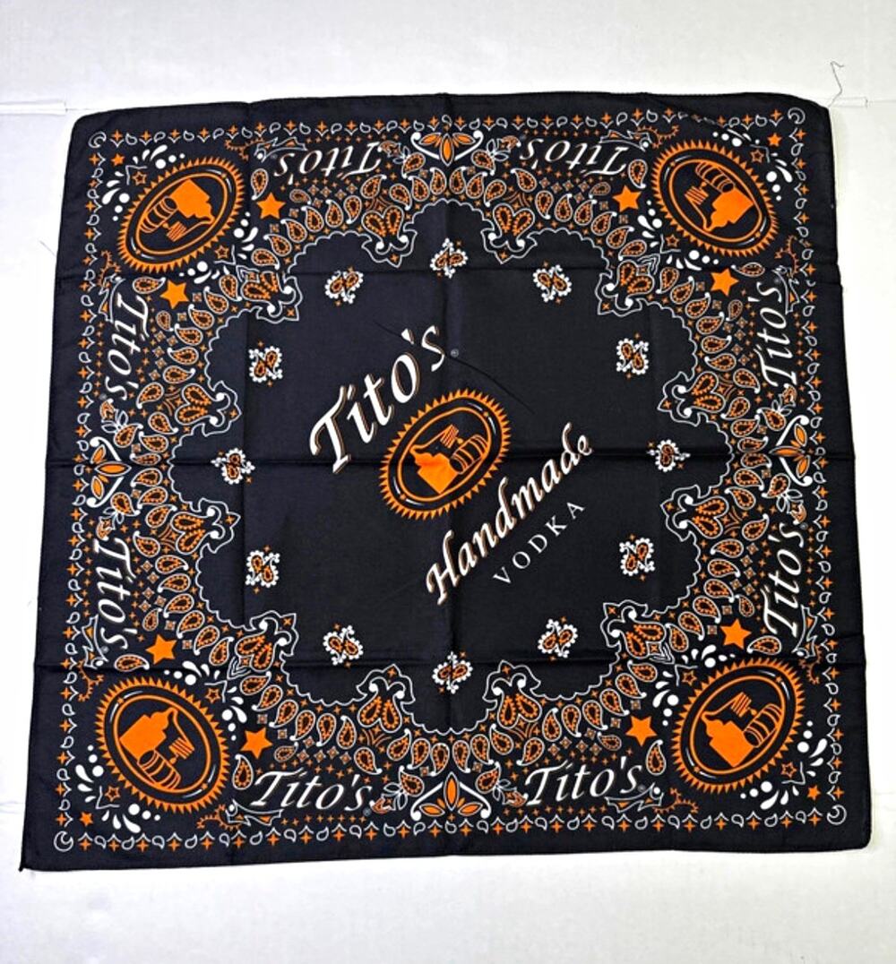 Tito's Handmade Vodka Black Paisley Logo Bandana Handkerchief